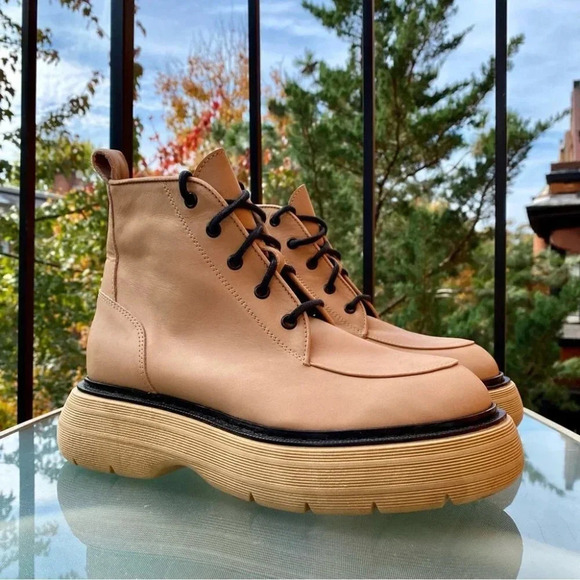 New Free People Platform Ankle Boots Shoes Mara Lace Up in Brown Tan Womens US 9 - Picture 3 of 13